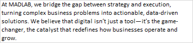 MADLAB Redefining Business Transformation, Digitally
